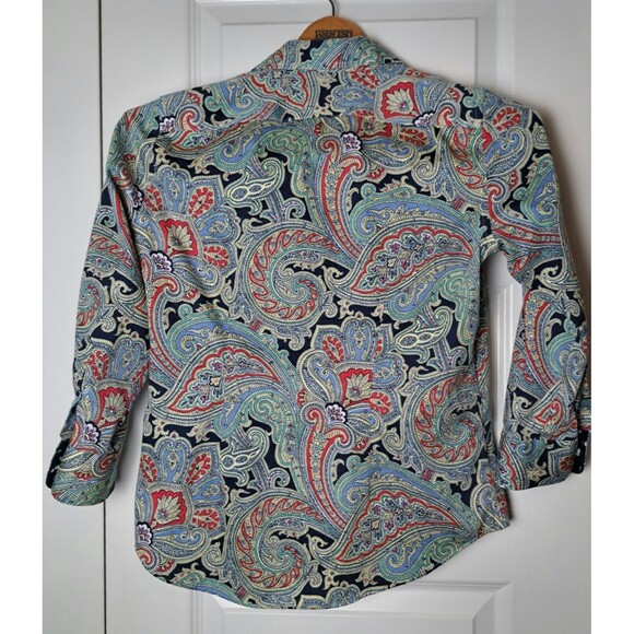 Chaps Size S Blouse Paisley No Iron 3 /4 Sleeve Button Front Career Preppy - Picture 4 of 8
